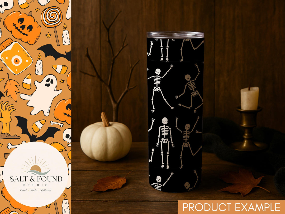 Halloween Skeleton Dance Seamless Pattern