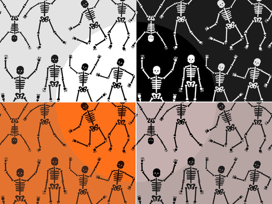4 Color Halloween Skeleton Dance Seamless Pattern