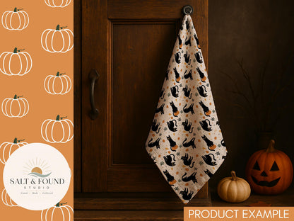 Black Cats & Pumpkins Halloween Seamless Pattern