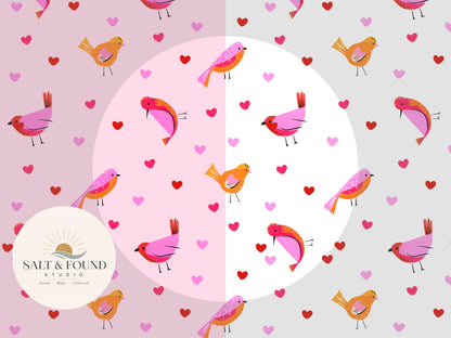 Hand Drawn Bird Heart Seamless Pattern