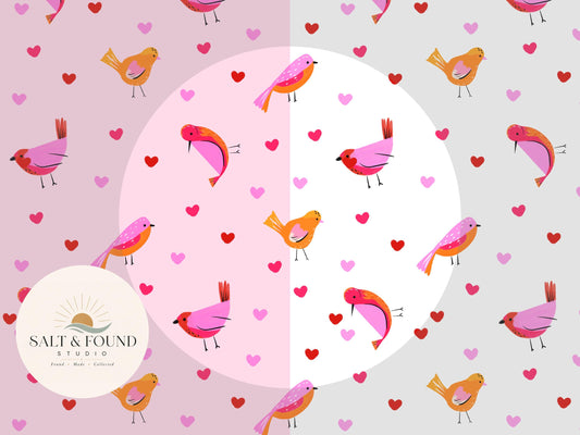 Hand Drawn Bird Heart Seamless Pattern