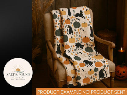 Halloween Black Cat & Pumpkin Seamless Pattern