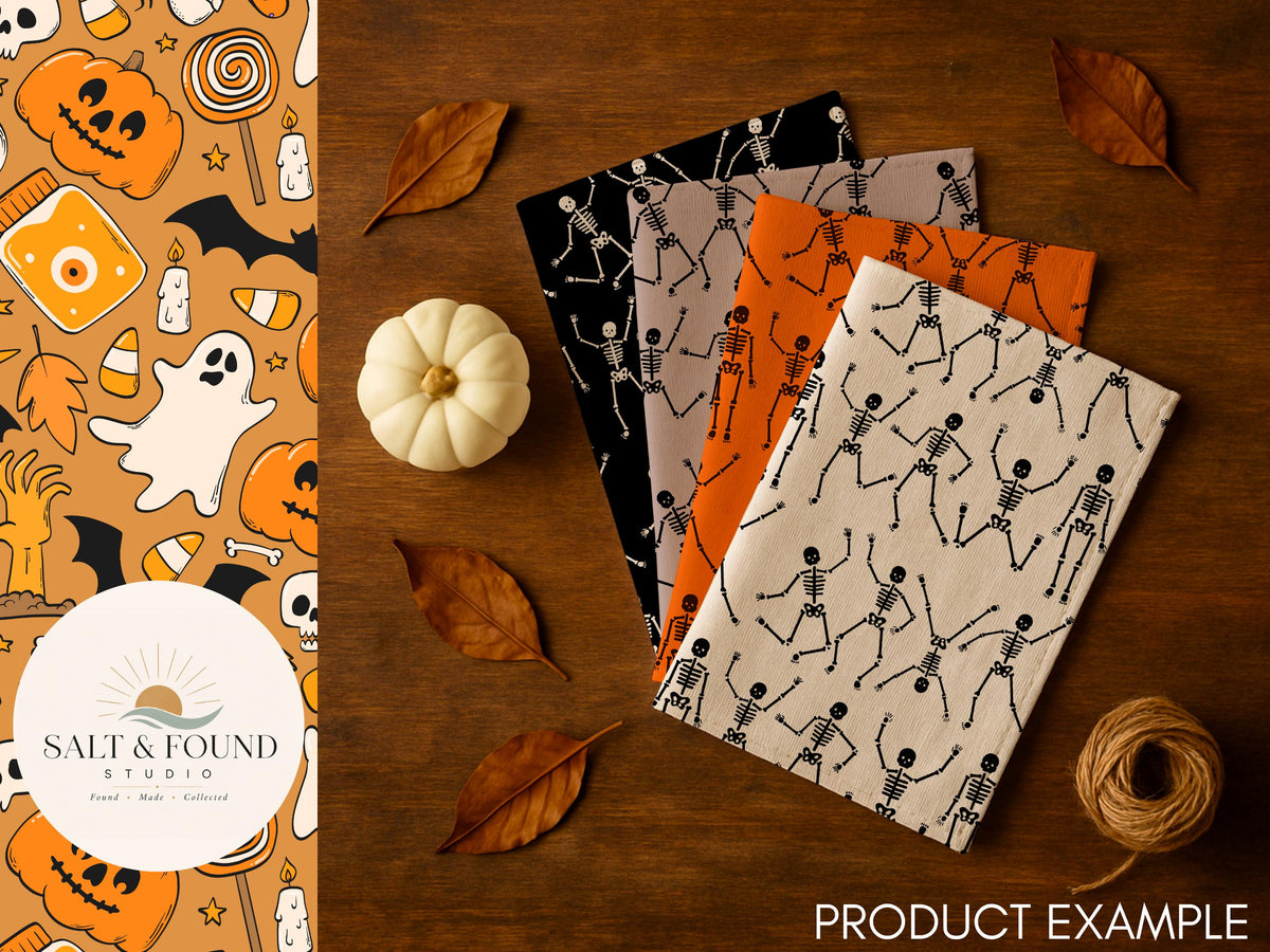 4 Color Halloween Skeleton Dance Seamless Pattern