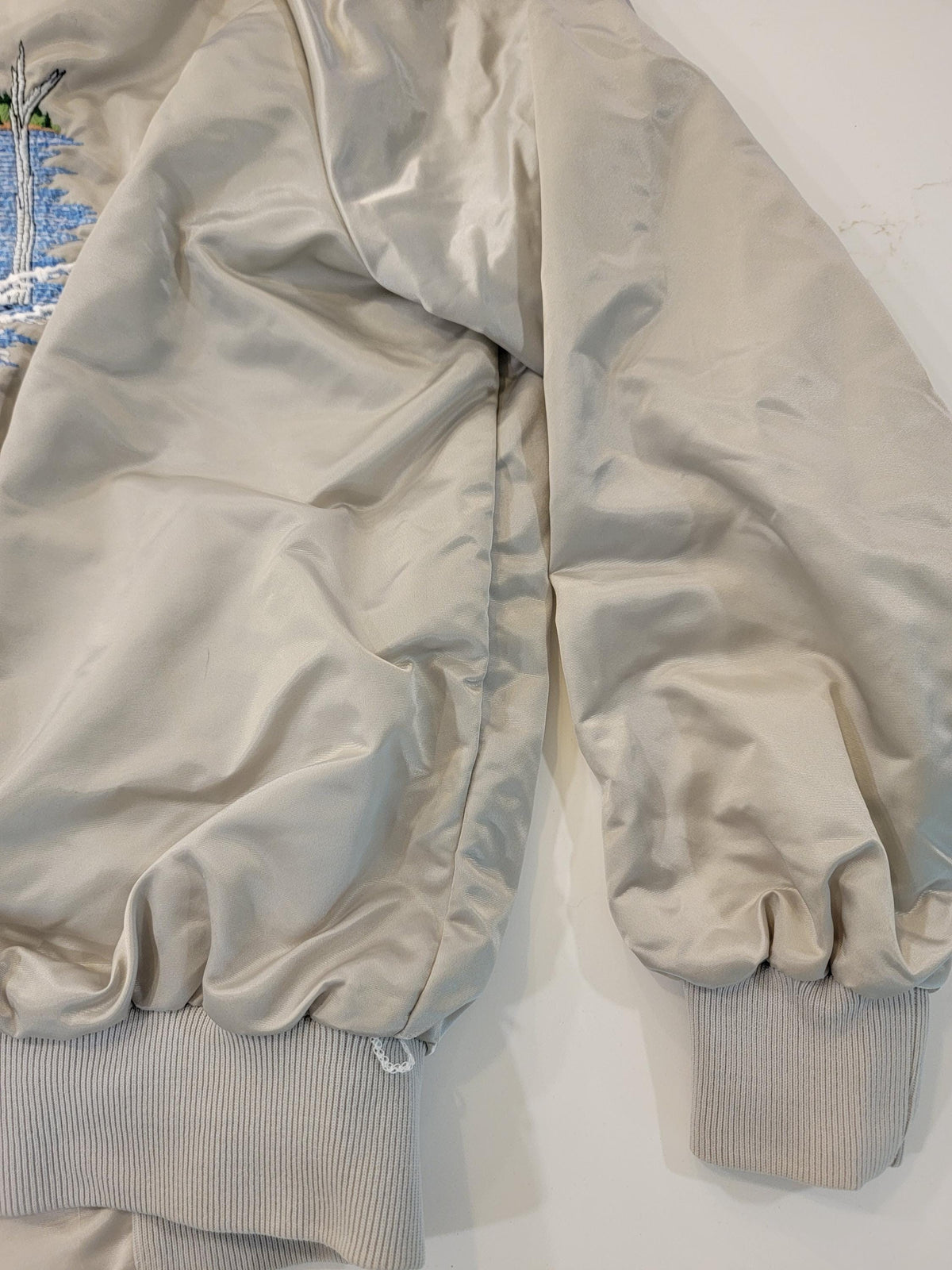 Vintage Bass Fishing Jacket Light Gray Satin Bomber