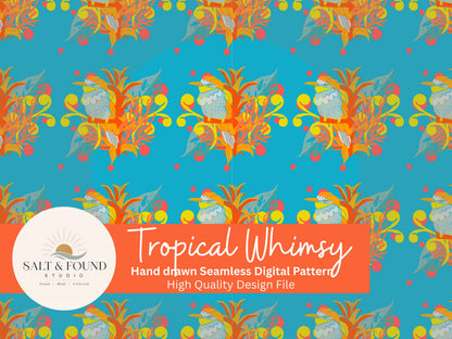 Tropical Whimsy Vibrant Bird Seamless Pattern