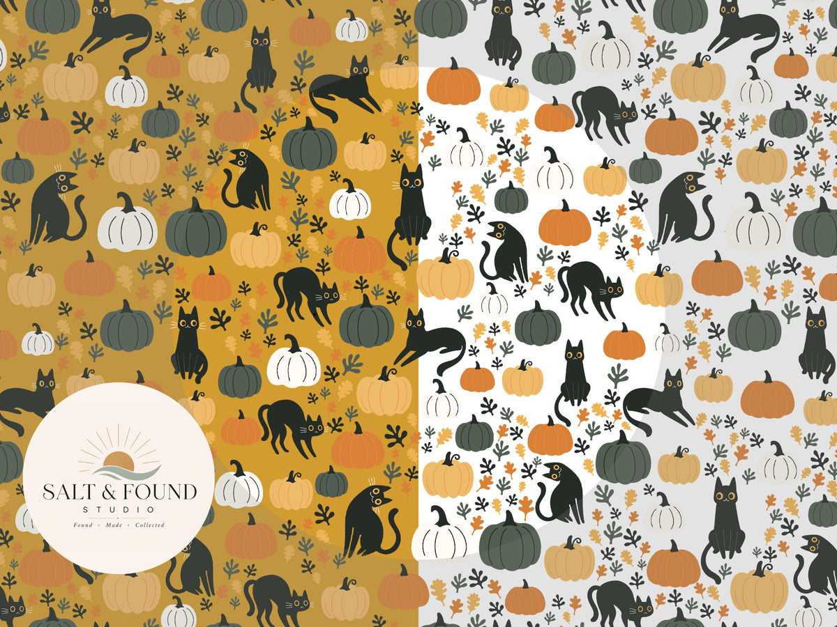 Halloween Black Cat & Pumpkin Seamless Pattern