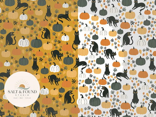 Halloween Black Cat & Pumpkin Seamless Pattern