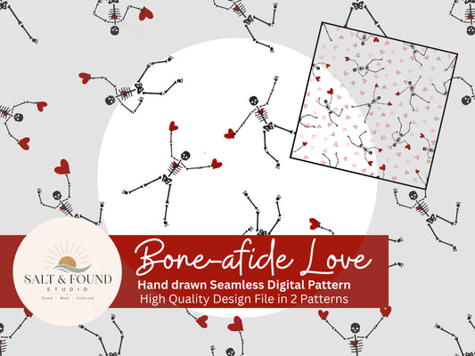 Hand Drawn Skeleton Heart Seamless Pattern