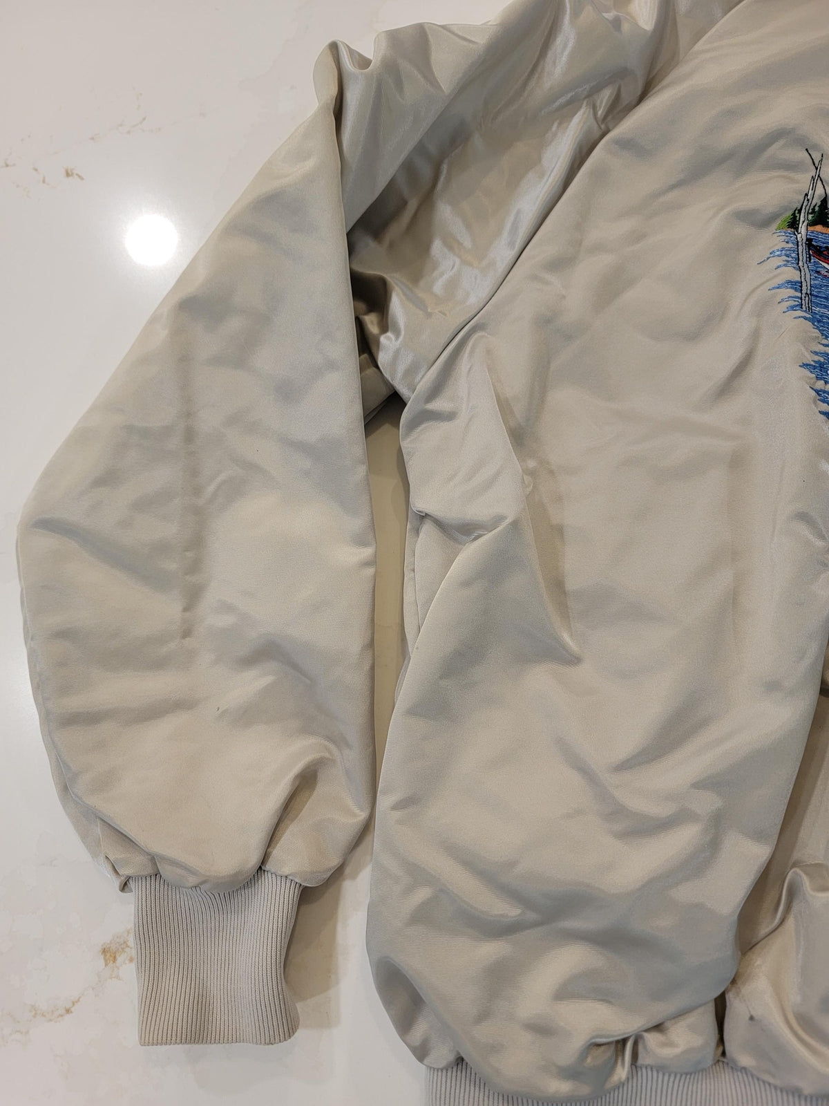 Vintage Bass Fishing Jacket Light Gray Satin Bomber