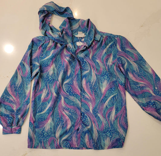 Vintage 80s Susan Hutton Long Sleeve Ascot Blouse