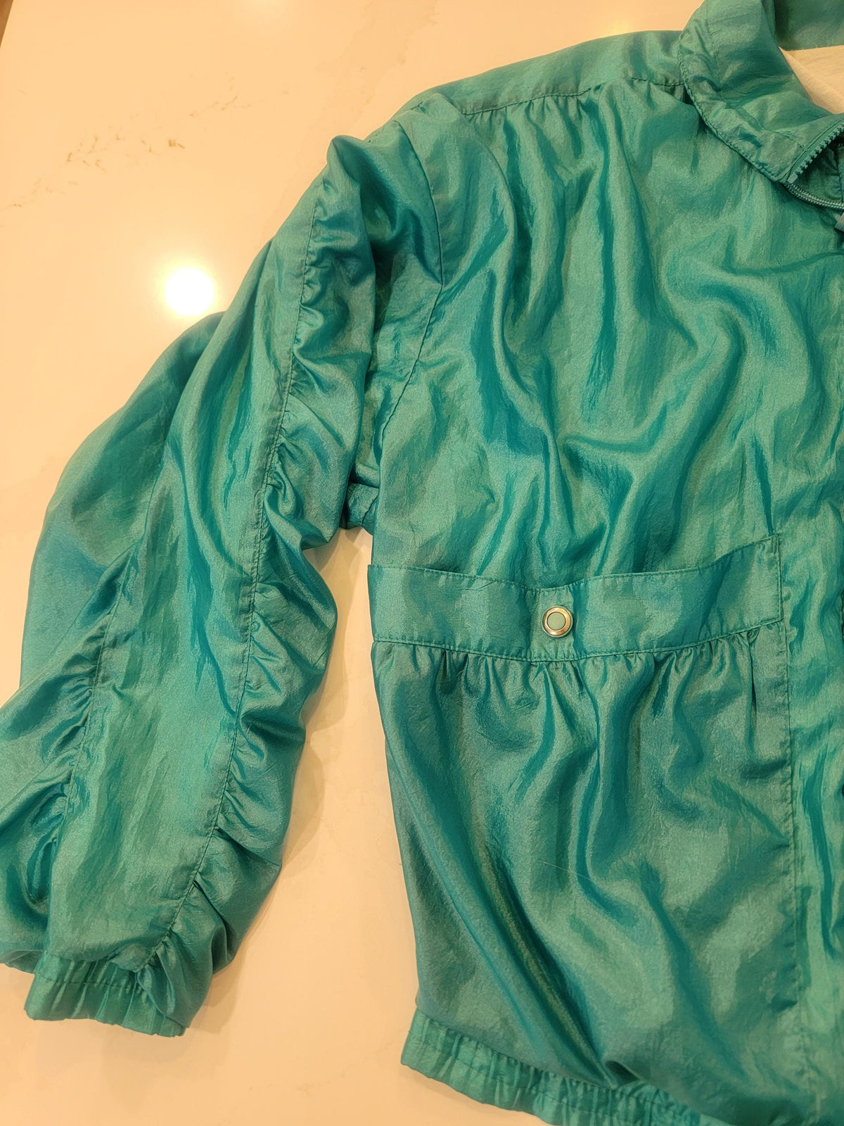 Vintage Top Seed Teal Windbreaker Jacket 80s Crinkle Nylon Shell Coat XL
