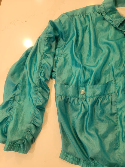 Vintage Top Seed Teal Windbreaker Jacket 80s Crinkle Nylon Shell Coat XL
