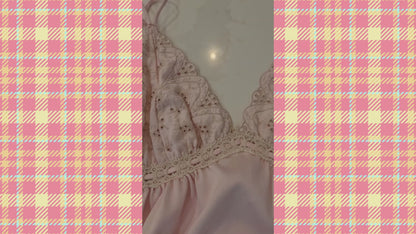 Vintage Pastel Pink Lace Maxi Nightgown - Elegant Empire Waist Slip Dress with Floral Sheer Lace Bust - Coquette Romantic Sleepwear Lingerie