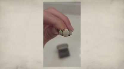 Vintage 14k Gold Opal and Diamond Three Stone Ring