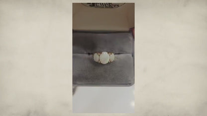 Vintage 14k Gold Opal and Diamond Three Stone Ring